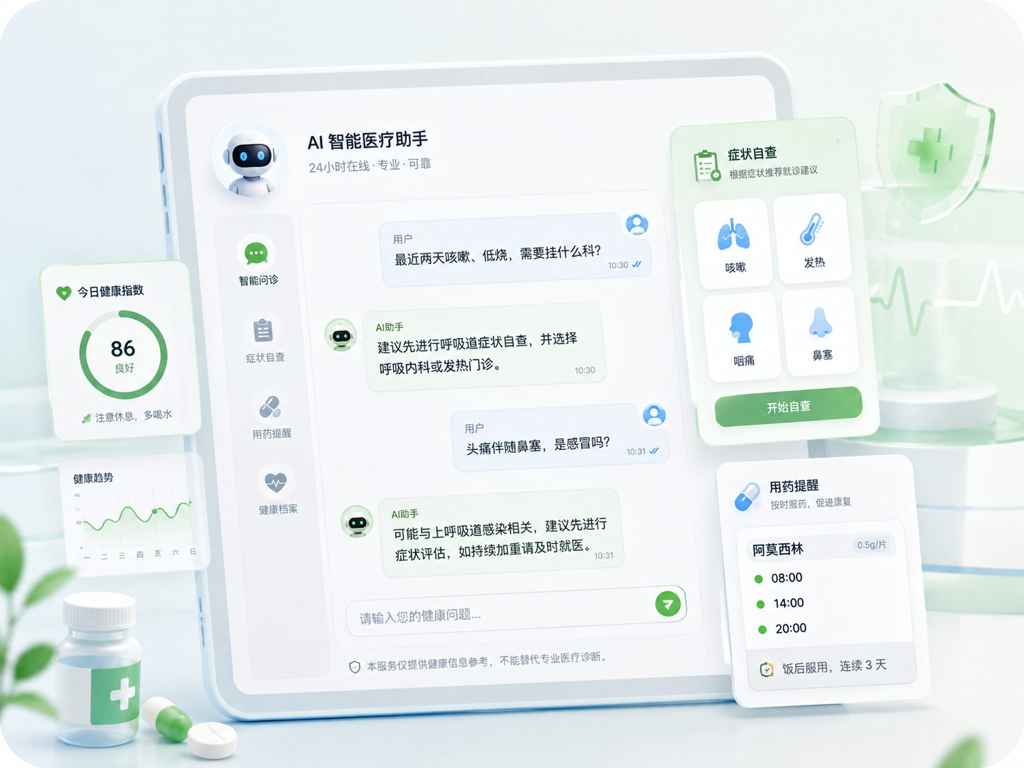 AI 智能医疗助手与健康管理界面